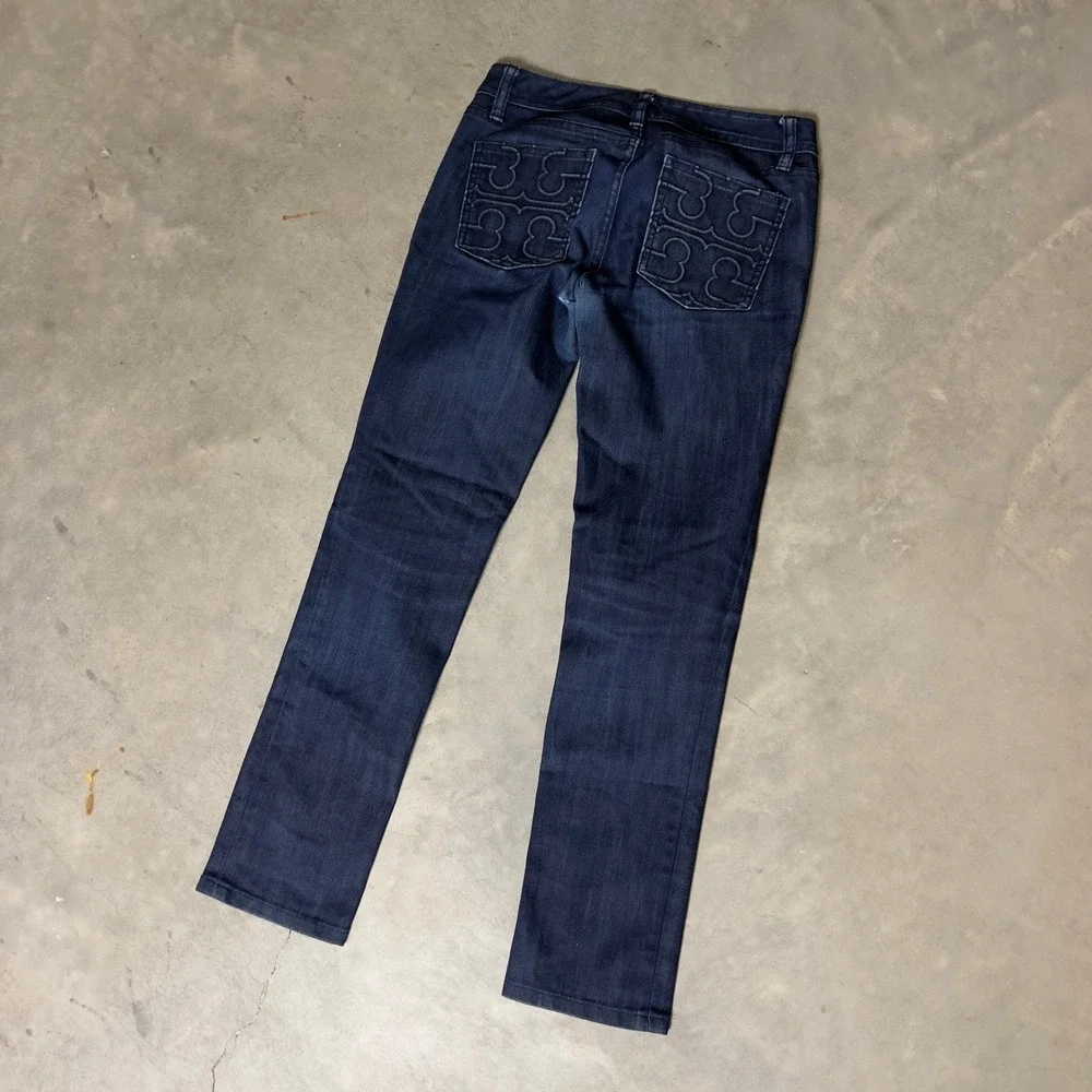 Tory Burch Super Skinny Jean Womens 25 Dark‎ Indigo Blue Logo Pocket Designer
